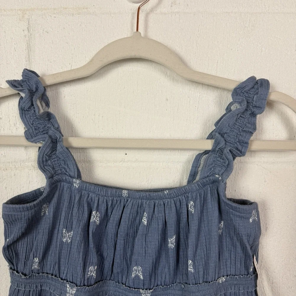 NWT Old Navy Girls Tank Top Blue Butterflies Ruffles Tiered Cottage SZ XL(14-16)